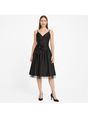 Vintage BCBG Paris Black Cocktail Dress Tulle Underskirt & Bow Rhinestone Detail